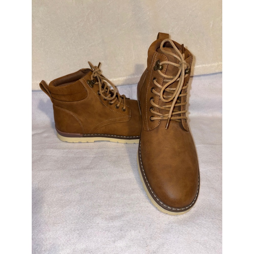 Vostey Mens Casual Chukka Boots Lace Up Ankle Yellow Brown Synthetic Leather